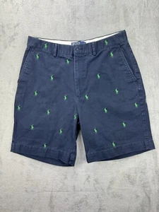 Polo Ralph Lauren blau grün bestickte Pferdeshorts Größe 33 fehlender Knopf - Bild 1 von 13