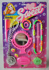 VINTAGE 90'S SWEET GIRLS NEON JEWELRY BEAUTY PLAYSET MIRROR WATCH NECKLACE NEW !