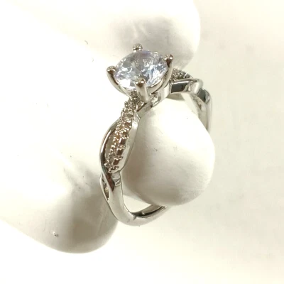 Women's Anniversary Ring Size 7 Brass Plated Prong Crystal Jewelry - Image 1 of 4