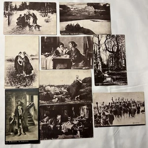 C1915 Neun russische Künstler signierte Postkarten Schäferhund Schafe Soldaten Hundeschlitten Russland - Bild 1 von 12
