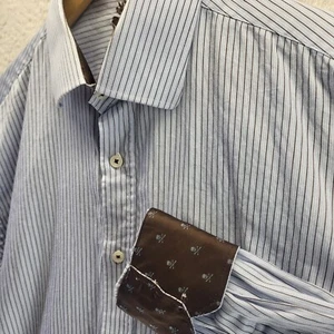 ENGLISH LAUNDRY Button Shirt Mens 16.5 34/35 Blue Striped Skull Flip Cuff Large - Picture 1 of 22