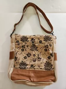 Myra Bag Blossom Print Upcycled Hobo Crossbody Bag Leather Canvas Boho - Picture 1 of 16