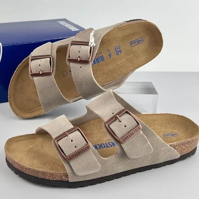 NEW-Birkenstock Arizona Taupe Soft Footbed Suede Leather Women's Sandals shoes - Image 1 of 4