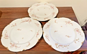 Haviland Limoges Schleiger 1159 Rosa Blumen Goldrand Speiseteller Set 3 - Bild 1 von 4