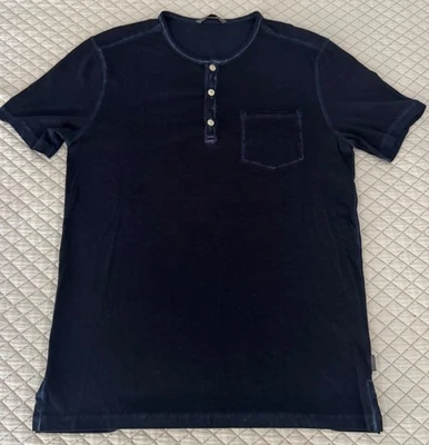 Camiseta John Varvatos Rex Henley Para Hombre Azul Oscuro Manga Corta De Colección Lavada Talla XS Foto 1 de 4