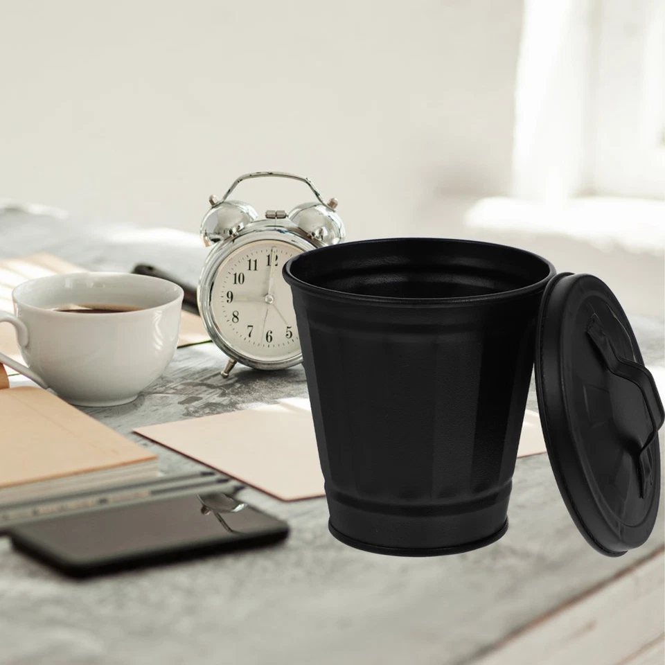 2 peças mini lata de lixo criativa folha de ferro desktop mini lata de lixo com tampa - Imagem 1 de 4