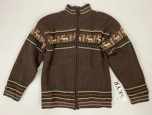 Skyr Boy's L Zip Front Sweater Fair Isle Reindeer Fleece Lined NWT - Picture 1 of 4