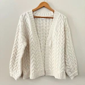 Cárdigan grueso tejido con cable para The Republic frente abierto suéter crema talla M - Imagen 1 de 9