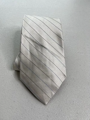 Claiborne Pearl White Striped Pattern 100% Silk Handmade Designer Tie - Image 1 of 4