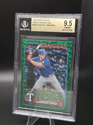 2024 Topps Update Wyatt Langford US151 Green Crackle Foil /499 RC Rookie 9.5 GEM - Image 1 of 3