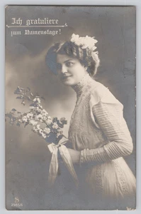 Real Photo Postcard Woman in Early 1900s Dress & Hat RPPC German - Picture 1 of 3