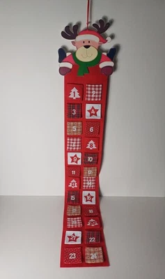 Fabric Christmas Advent Calendar Raindeer Felt Wall Hanging 24 Pockets Xmas  - Image 1 of 4
