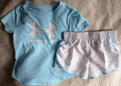 UNDER ARMOUR BLUE*TAN & WHITE SHORTS OUTFIT-CHILD SIZE 4-NEW WITH TAGS - Image 1 of 4