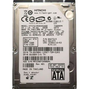 Hitachi HTS721060G9SA00 MLC:DA1373 P/N:0A27315 60gb Sata 2.5" Hard Drive 2007 - Picture 1 of 4