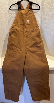 Carhartt Youth Duck Bib Overalls Insulated Double Knee Brown Tan RN 13706 SZ 16 - Image 1 of 4