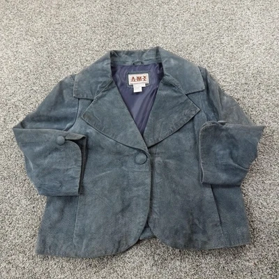 VTG AMI Jacket Womens L Blue Suede Leather Button Front Blazer Sport Coat Retro - Image 1 of 4