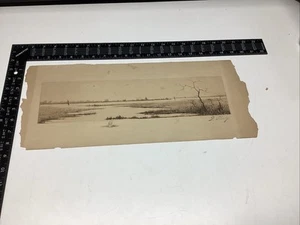 21 ART PAPER ETCHING PHOTO PRINT D. KRING ?? LAKE TREES WINDMILL SIGNED SWAMP - Picture 1 of 16