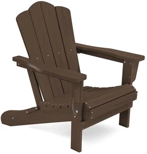 Folding Adirondack Chair, HDPE All-Weather Patio Chairs, Wooden Textured Lawn... - Picture 1 of 9