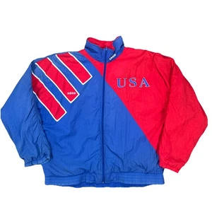 Vintage 80s Adidas Olympics Track Jacket Sz Large Red Blue Windbreaker Team USA - Picture 1 of 11