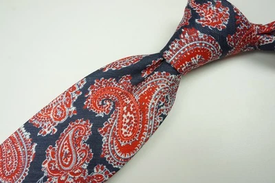 Brioni Silk Woven Cherry Red White Blue Paisley Standard Tie Made in Italy NEW - Image 1 of 4