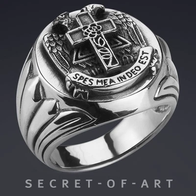 Masonic Ring Freemason Scottish Rite AASR 32nd 925 Silver Size 8-12 selectable - Image 1 of 4