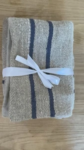 Pottery Barn Claremore Striped Pillow Neutral Linen Blue stripe 22” Sq Set Of 2 - Picture 1 of 6