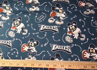 NFL Philadelphia Eagles Mickey Mouse Fabric Football 100% Cotton Fabric 60" OOP - Image 1 of 3