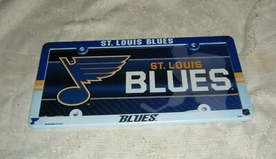 ST LOUIS BLUES BLUE WHITE METAL LICENSE PLATE AND PLASTIC FRAME  DEAL 6" X12 " - Image 1 of 2