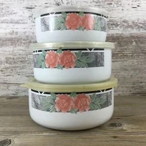 Vintage Corning Coordinates by Lincoware Silk and Roses Enamel Metal Bowls – Set - Picture 1 of 11