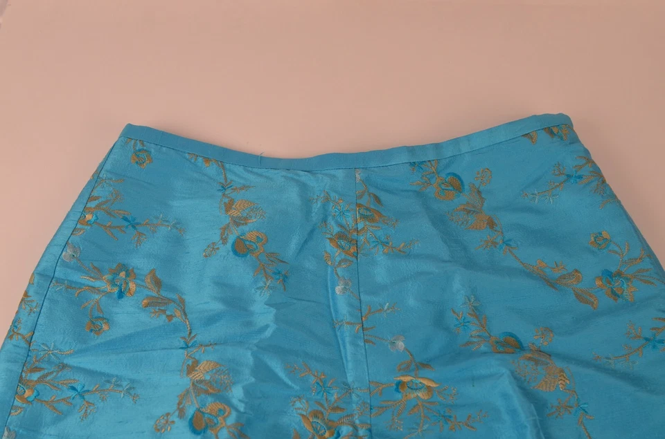 Pantalones Karen Kane Azul Talla 4 Seda Floral Bordado Informal Colorido Pantalones Divertidos Foto 1 de 4