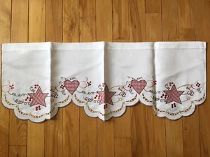 Primitive Gingham Hearts & Stars Valance Checkered Country Embroidered Valance - Picture 1 of 7