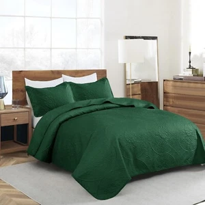 3 Piece Ultrasonic Quilted Bedspread Queen King Size Embossed Coverlet Bed Throw - Picture 1 of 220