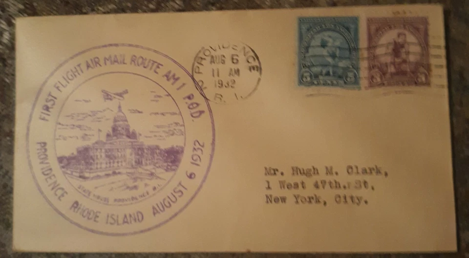 United states Postal First Fight Airmail Cover Am1p.o.d. Aug,6 1932 Fantastic... - Image 1 of 2