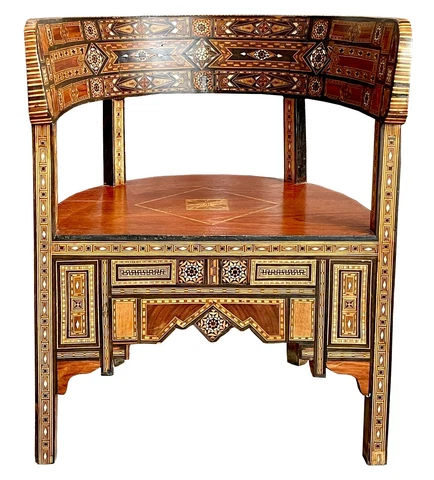 Antique middle eastern Moroccan style marquetry round back chair Cover
