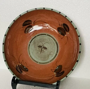 Signed Studio Art Pottery Bowl With Hand-Painted Winged Insects - Picture 1 of 13