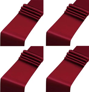 4pc 12"x108'' Burgundy Red Satin Table Runner Bright Silk Party Wedding Banquet - Picture 1 of 7