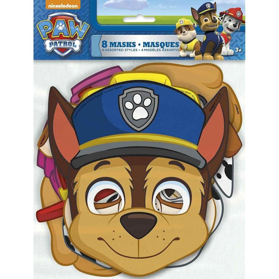 Unique Paw Patrol Party Masks Assorted 8ct