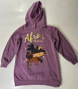 Afro Unicorn Large 10 / 12 Girls Juniors Purple Hoodie Unique Divine Magical - Picture 1 of 5