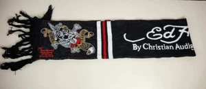 Vtg Ed Hardy Christian Audigier Black Skull Crossbone Knit Fringe 68"X8" Scarf  - Picture 1 of 10