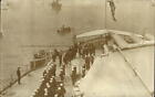 RPPC WWI US Navy ship deck sailors visiting officers launch boats real photo