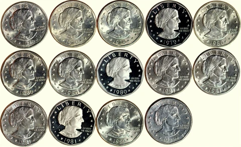 Susan B. Anthony Dollars Set (14 Coins) 1979-1999 UNC & Proof  K11932 Cover