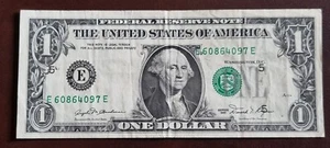 1981 One Dollar Federal Reserve Note 1 $ ERROR - MISALIGNED PRINT #92108 - Bild 1 von 2