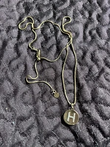 14k Rose Gold 20” Adjustable Chain With Diamond H Initial Disk Necklace - Picture 1 of 5