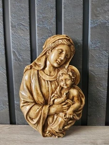 Vergine Maria e Gesù Bambino da appendere in gesso da parete fatto a mano da Betlemme 7,8" - Foto 1 di 4