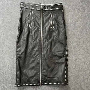 Diesel leather pencil skirt size 27 black studded zip front rock chick - Picture 1 of 21