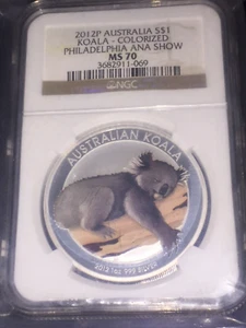 2012P Australia S$1 Koala farbig Philadelphia ANA Show 1 Oz Silber NGC MS 70 - Bild 1 von 1