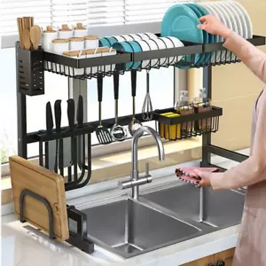 Over Sink Dish Rack Drying Kitchen Stainless Drainer 2-Tier Holder Organizer NEW - Picture 1 of 9