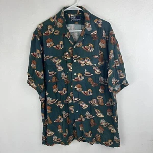 Vintage Polo Ralph Lauren Camp Shirt Hawaiian Relaxed L Rayon Fedora Hats Print - Picture 1 of 5