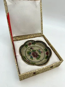 Antique 5.5” Chinese Bowl Plique a Jour Transparent Floral Butterfly w/orig Box! - Picture 1 of 14