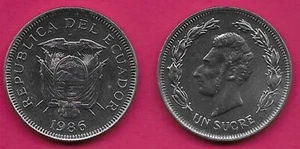 ECUADOR 1 SUCRE 1986 UNC 1 YEAR TYPE,PORTRAIT OF ANTONIO JOSE DE SUCRE FACING LE - Picture 1 of 1